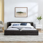 Queen Size Upholstered Platform Bed with Thick Chenille Fabric, Solid Frame & Headboard,DARK GREY