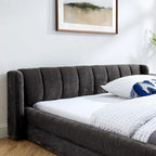 Queen Size Upholstered Platform Bed with Thick Chenille Fabric, Solid Frame & Headboard,DARK GREY