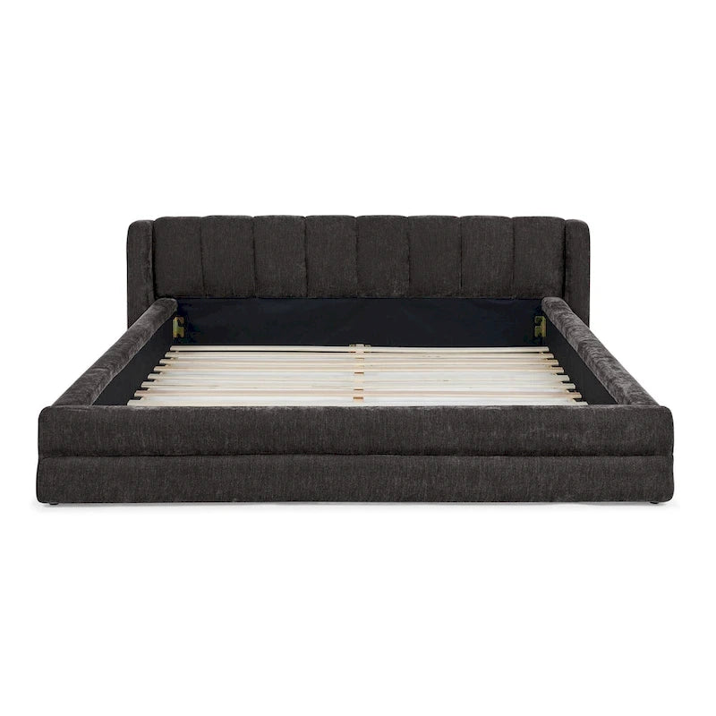 Queen Size Upholstered Platform Bed with Thick Chenille Fabric, Solid Frame & Headboard,DARK GREY