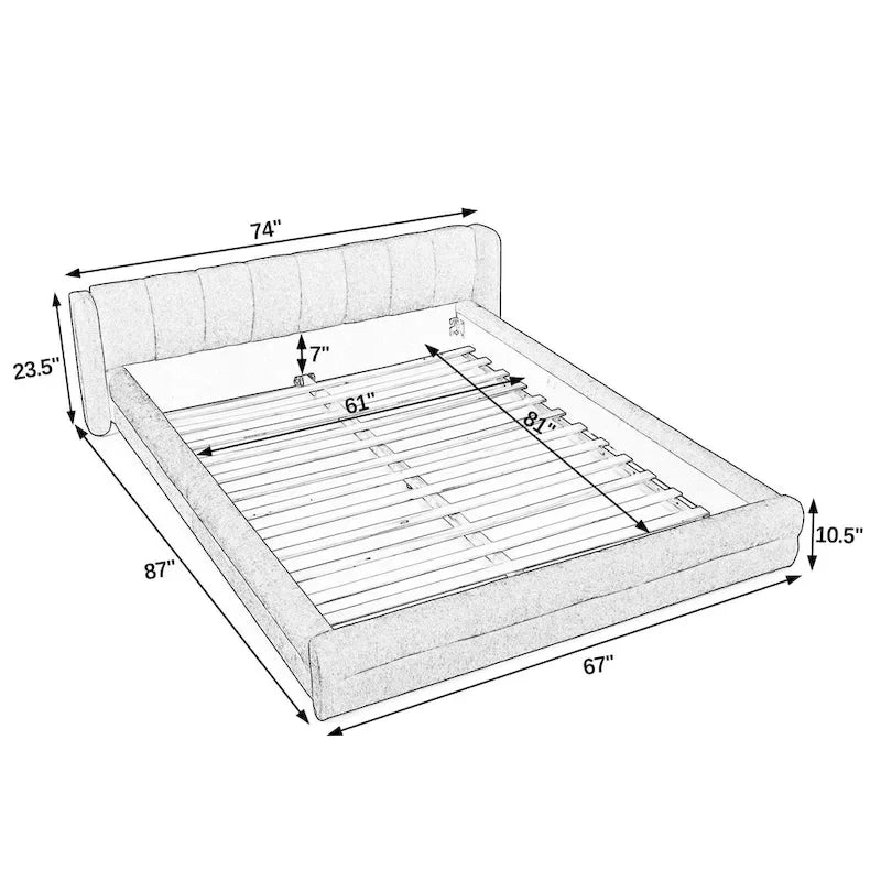 Queen Size Upholstered Platform Bed with Thick Chenille Fabric, Solid Frame & Headboard,DARK GREY