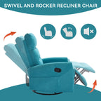 Manual Recliner Chair with Rocker and Swivel in Fabric for Living Room