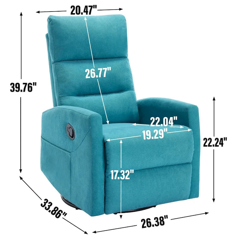 Manual Recliner Chair with Rocker and Swivel in Fabric for Living Room