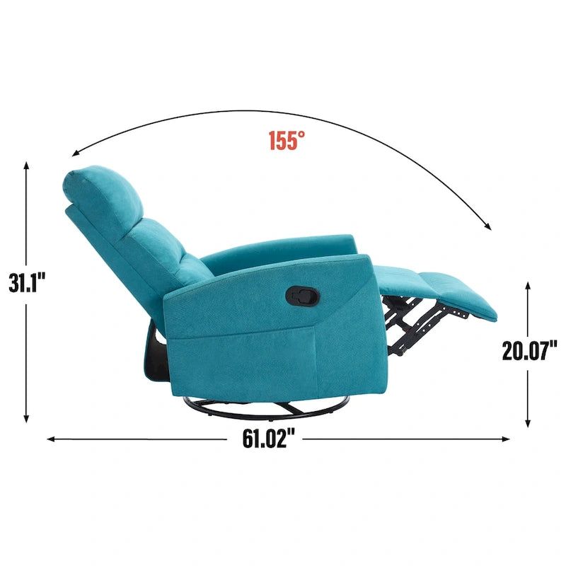 Manual Recliner Chair with Rocker and Swivel in Fabric for Living Room