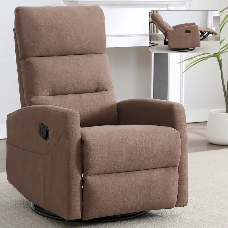 Manual Recliner Chair with Rocker and Swivel in Fabric for Living Room