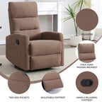 Manual Recliner Chair with Rocker and Swivel in Fabric for Living Room