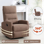 Manual Recliner Chair with Rocker and Swivel in Fabric for Living Room