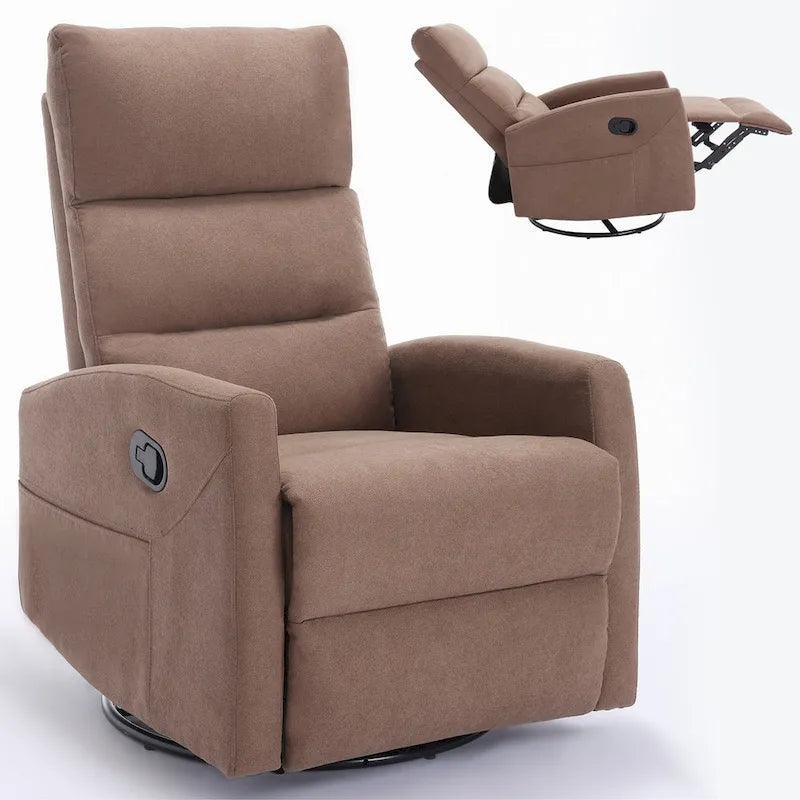 Manual Recliner Chair with Rocker and Swivel in Fabric for Living Room
