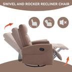 Manual Recliner Chair with Rocker and Swivel in Fabric for Living Room