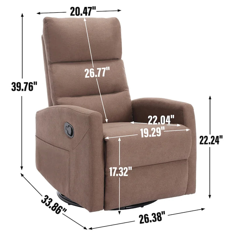 Manual Recliner Chair with Rocker and Swivel in Fabric for Living Room