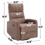 Manual Recliner Chair with Rocker and Swivel in Fabric for Living Room