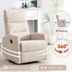Manual Recliner Chair with Rocker and Swivel in Fabric for Living Room