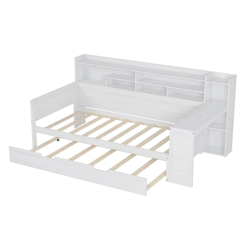 Twin Daybed with Shelves, Trundle & Desk