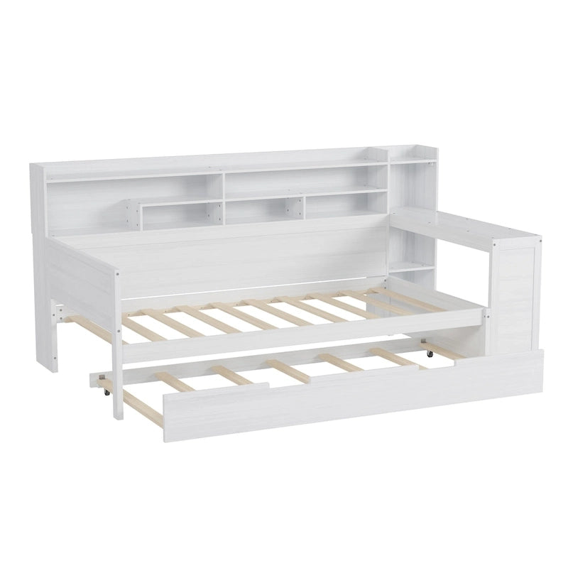 Twin Daybed with Shelves, Trundle & Desk