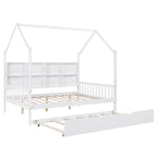 Wood Kids Bed Frame Storage Headboards Bed House Bed with Pull-out Trundle Bed, Wood Slat Support Platform Bed