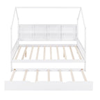 Wood Kids Bed Frame Storage Headboards Bed House Bed with Pull-out Trundle Bed, Wood Slat Support Platform Bed