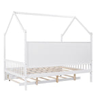 Wood Kids Bed Frame Storage Headboards Bed House Bed with Pull-out Trundle Bed, Wood Slat Support Platform Bed
