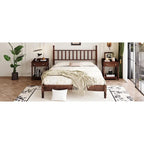 Queen Retro Platform Bed with Gourd-Shaped Headboard & Solid Wood Frame