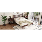 Queen Retro Platform Bed with Gourd-Shaped Headboard & Solid Wood Frame