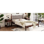 Queen Retro Platform Bed with Gourd-Shaped Headboard & Solid Wood Frame