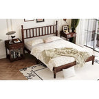 Queen Retro Platform Bed with Gourd-Shaped Headboard & Solid Wood Frame