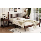 Queen Retro Platform Bed with Gourd-Shaped Headboard & Solid Wood Frame