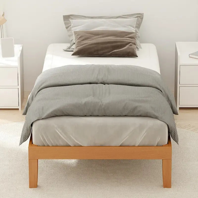 Twin Size Solid Wood Platform Bed with 1000lb Capacity & Storage