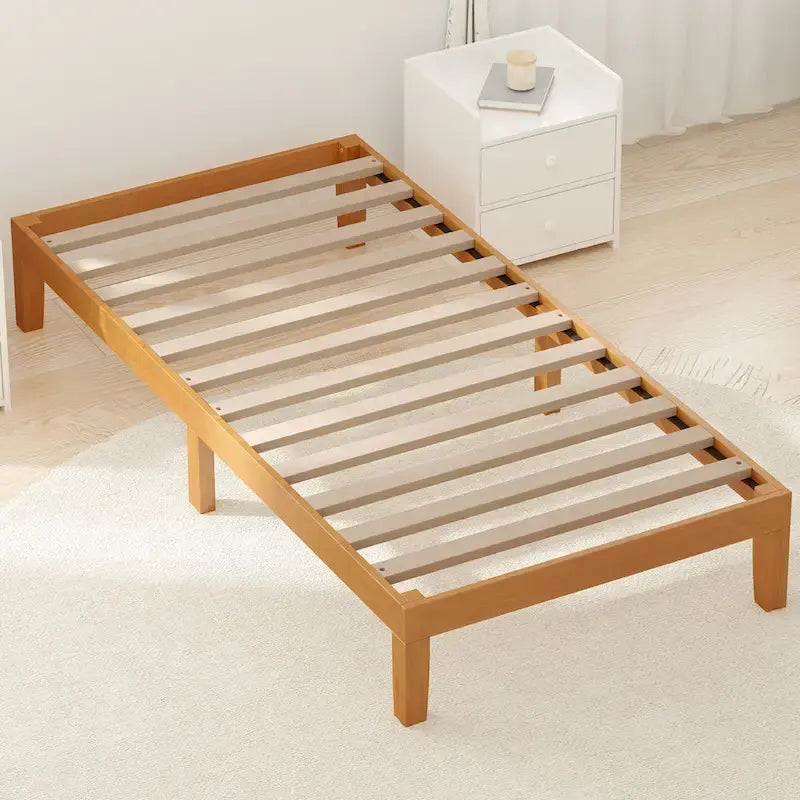 Twin Size Solid Wood Platform Bed with 1000lb Capacity & Storage