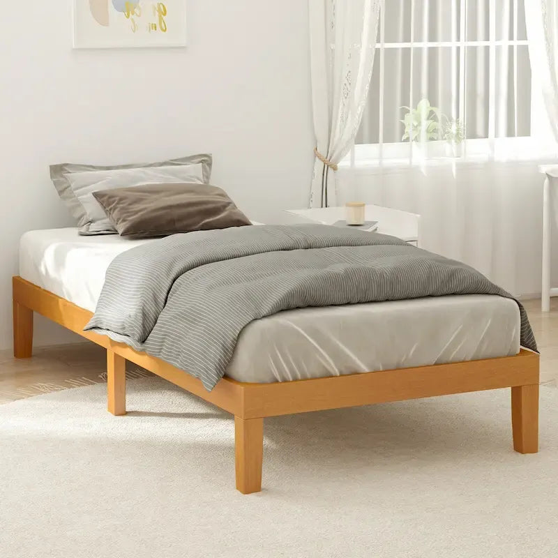 Twin Size Solid Wood Platform Bed with 1000lb Capacity & Storage