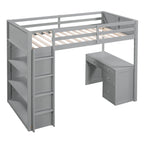 Twin Size Loft Bed with Ladder, Shelves, and Desk