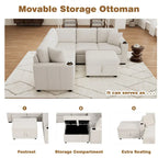 L-shaped Sectional Pull Out Sofa Bed, Recliner Sofa with 2 USB Ports, 2 Power Sockets and Movable Storage Ottoman