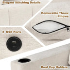 L-shaped Sectional Pull Out Sofa Bed, Recliner Sofa with 2 USB Ports, 2 Power Sockets and Movable Storage Ottoman