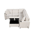 L-shaped Sectional Pull Out Sofa Bed, Recliner Sofa with 2 USB Ports, 2 Power Sockets and Movable Storage Ottoman