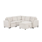 L-shaped Sectional Pull Out Sofa Bed, Recliner Sofa with 2 USB Ports, 2 Power Sockets and Movable Storage Ottoman