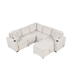 L-shaped Sectional Pull Out Sofa Bed, Recliner Sofa with 2 USB Ports, 2 Power Sockets and Movable Storage Ottoman