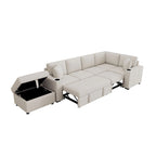 L-shaped Sectional Pull Out Sofa Bed, Recliner Sofa with 2 USB Ports, 2 Power Sockets and Movable Storage Ottoman