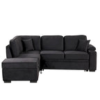 L-shaped Sectional Pull Out Sofa Bed, Recliner Sofa with 2 USB Ports, 2 Power Sockets and Movable Storage Ottoman