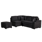 L-shaped Sectional Pull Out Sofa Bed, Recliner Sofa with 2 USB Ports, 2 Power Sockets and Movable Storage Ottoman