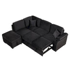 L-shaped Sectional Pull Out Sofa Bed, Recliner Sofa with 2 USB Ports, 2 Power Sockets and Movable Storage Ottoman
