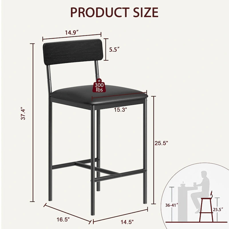 Bar Stools Set of 4, Kitchen Bar Stools with Footrest