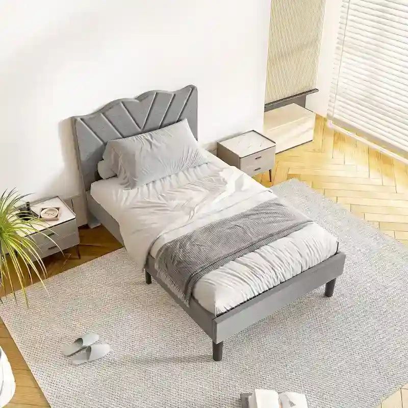 Modern Platform Bed Frame with Upholstered Headboard