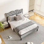 Modern Platform Bed Frame with Upholstered Headboard