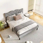 Modern Platform Bed Frame with Upholstered Headboard