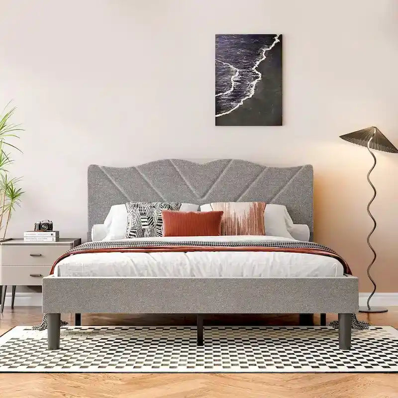 Modern Platform Bed Frame with Upholstered Headboard