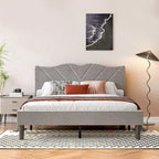 Modern Platform Bed Frame with Upholstered Headboard