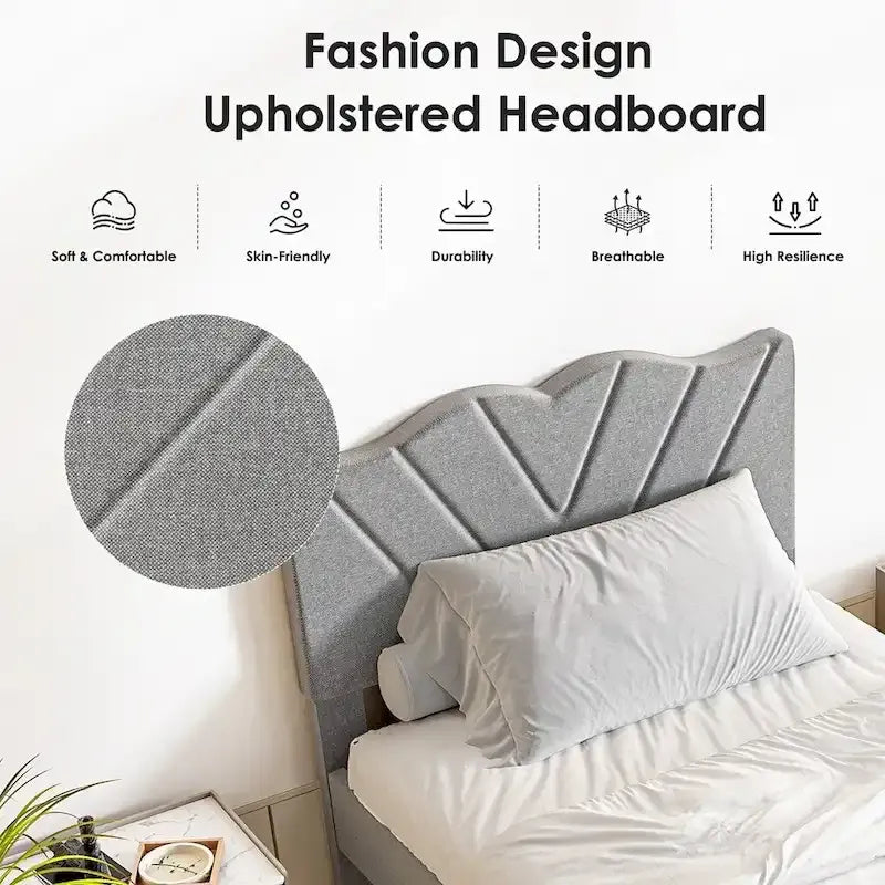 Modern Platform Bed Frame with Upholstered Headboard