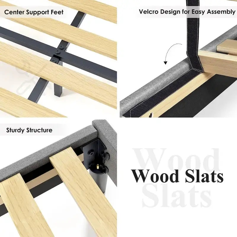 Modern Platform Bed Frame with Upholstered Headboard
