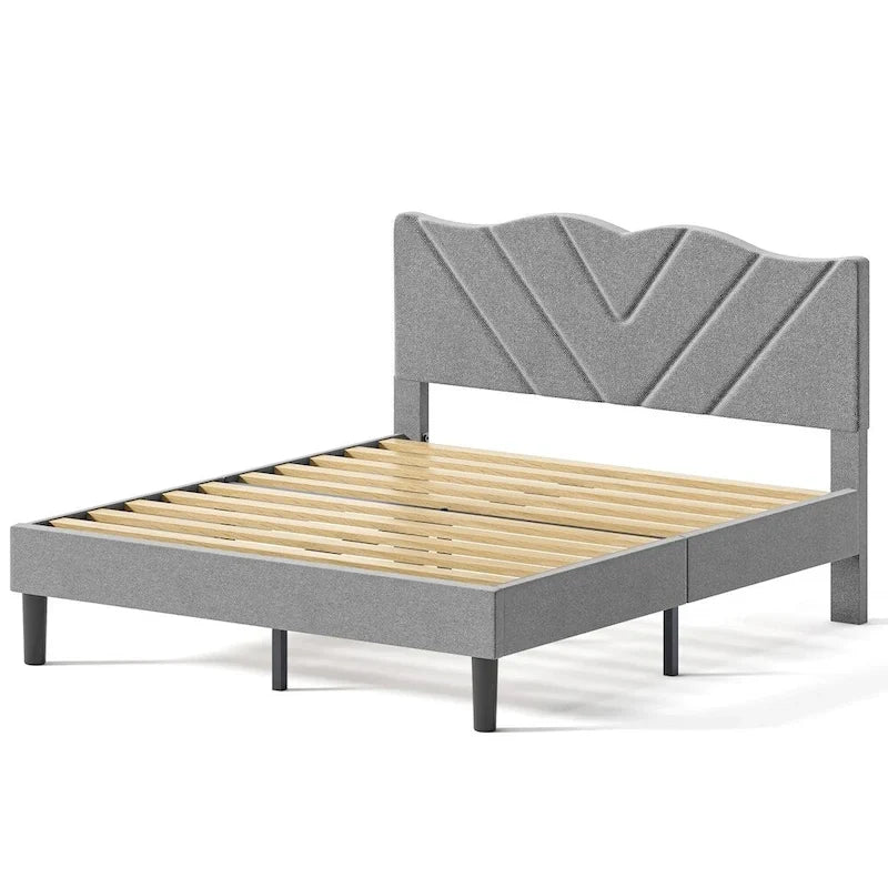 Modern Platform Bed Frame with Upholstered Headboard