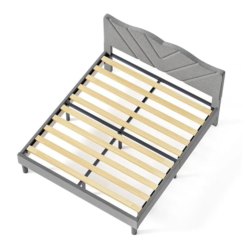Modern Platform Bed Frame with Upholstered Headboard