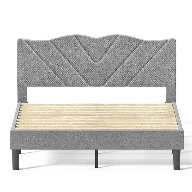 Modern Platform Bed Frame with Upholstered Headboard