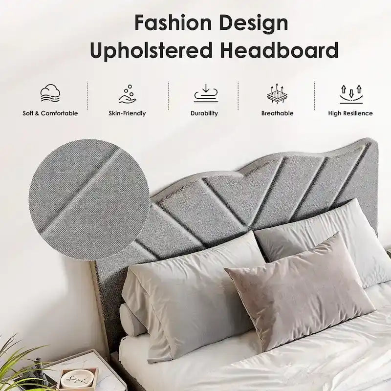 Modern Platform Bed Frame with Upholstered Headboard